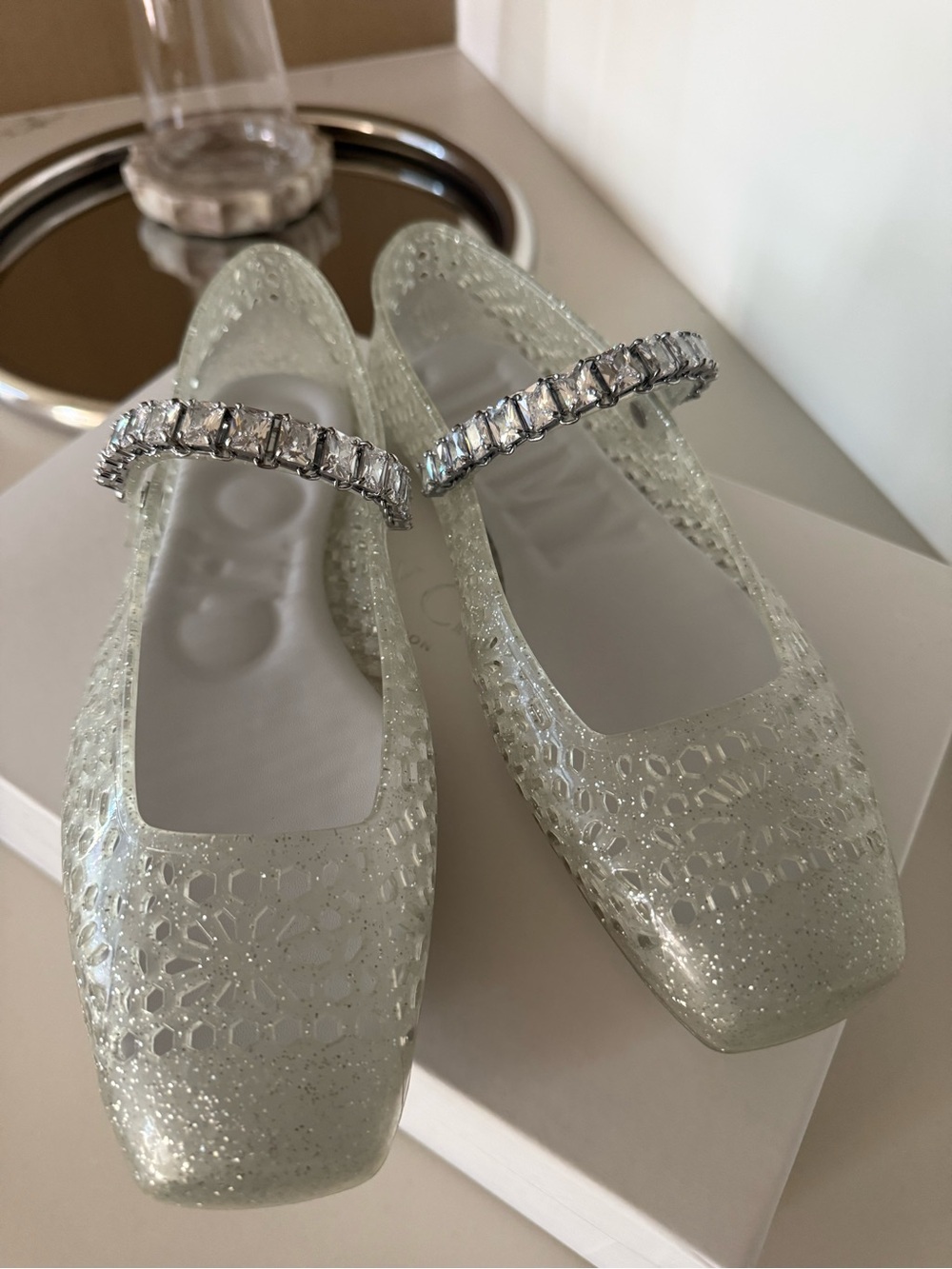 NEW! Jimmy Choo Iridescent Jelly Ballerina Flats with Crystal Strap, 40